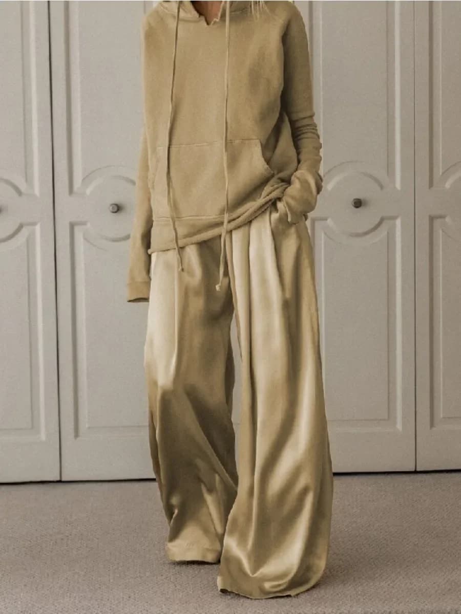 Freeacy 2025 mode décontracté deux pièces costume pour femmes cordon sweat à capuche et taille haute