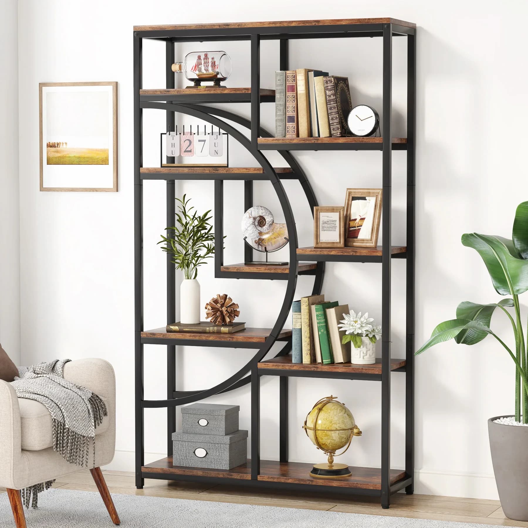 Tribesigns Bibliothèque industrielle Etagere à 5 niveaux, étagères hautes autoportantes, présentoir,