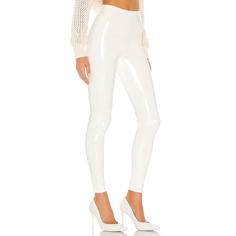 Femmes brillant en cuir PU blanc PVC pantalon mince 4XL Sexy Leggings Latex extensible taille haute 