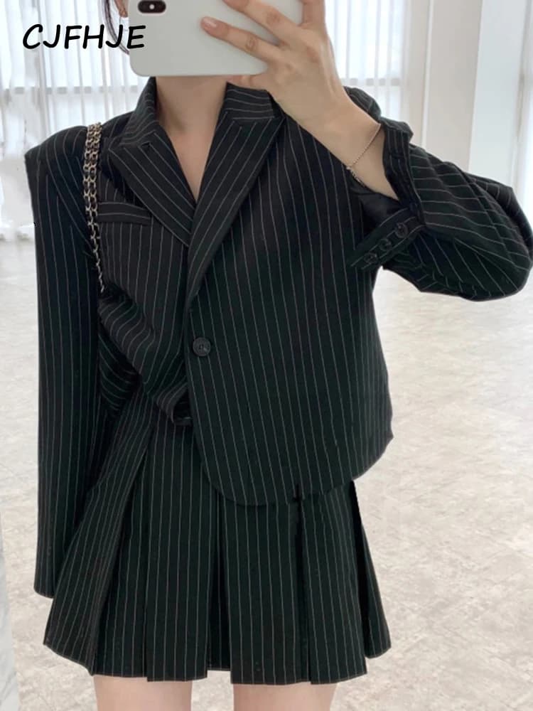 CJFHJE-Blazer à rayures crantées pour femmes, simple boutonnage, veste élégante, taille haute élasti