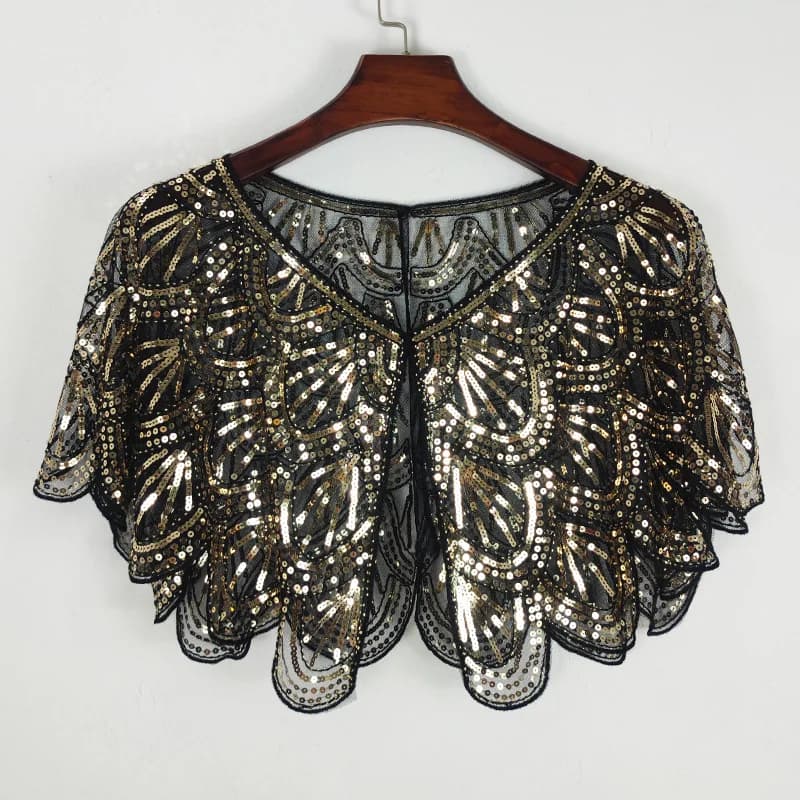 Châle à paillettes pour femme, cape de soirée vintage, art déco perlé, Halloween