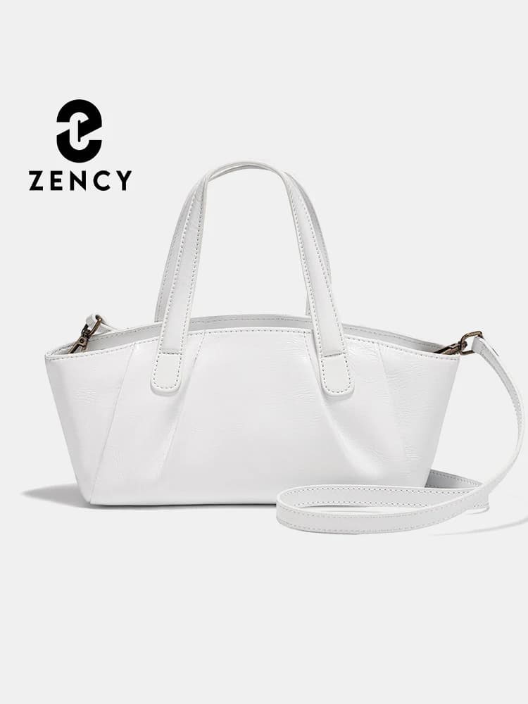 Sac à main en cuir véritable pour femme Zency, petit sac à bandoulière blanc de haute qualité, sac à