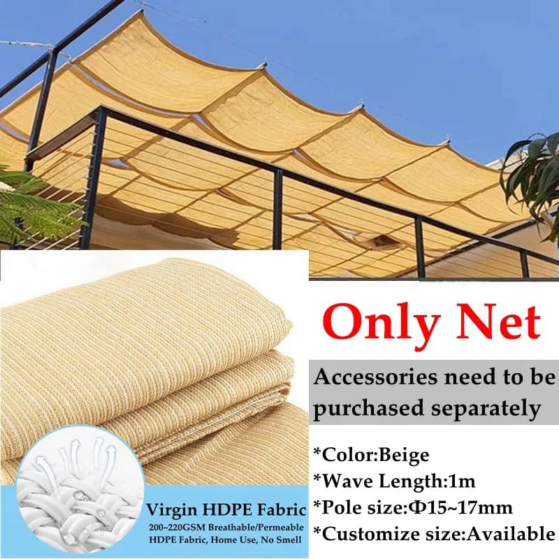 Filet pare-soleil télescopique ondulé beige, accessoire d'ombrage pour cour, pavillon, pergolas, cha