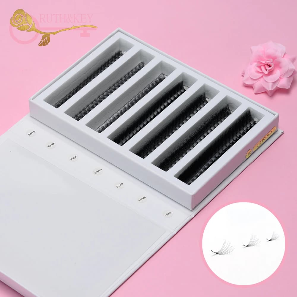 Extensions de cils pré-faits 2000 Fans 0.05 0.07 Mix C D Volume Russe Naturel Fait Main 8D 12D 14D U
