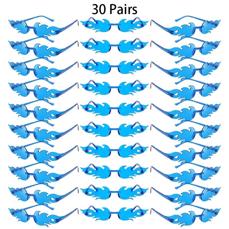 30 paires de lunettes de soleil sans monture en forme de flamme, couleur bonbon, décor de vacances à