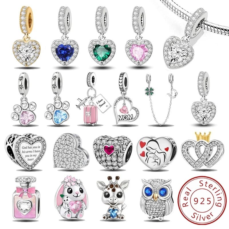 Pendentifs en argent sterling 925, zircon, patte, cœur rouge, breloques, perles compatibles avec les