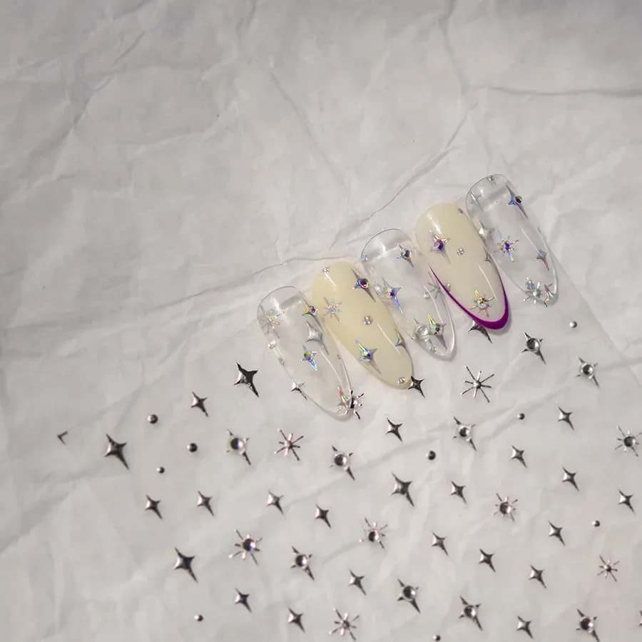 Autocollants pour ongles argentés 5D, 1 pièce, mini étoile en métal, autocollants pour nail art, aut