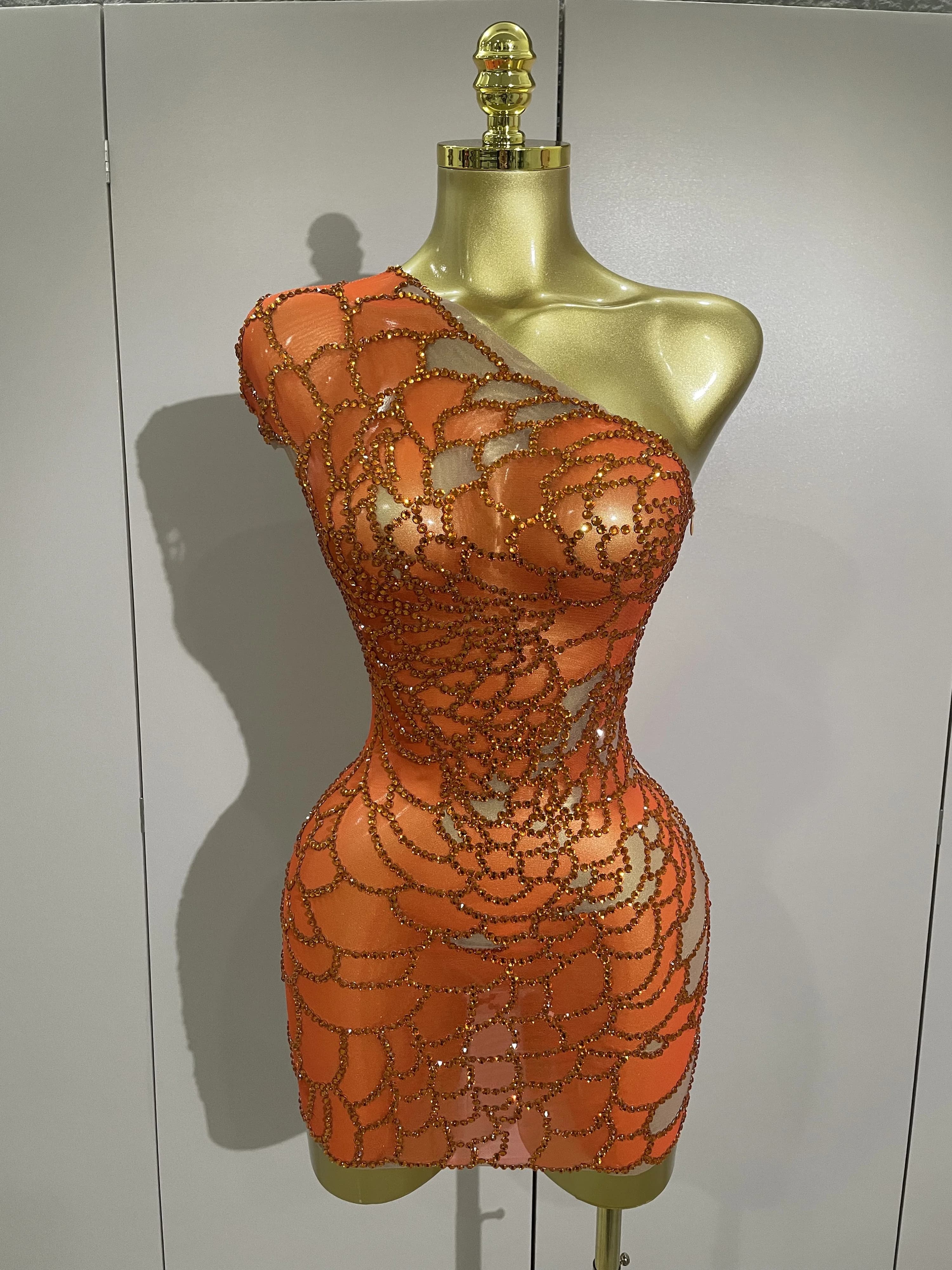 STOCK femmes brillant strass Sexy une épaule culture robe anniversaire célébrer fête robe de soirée 