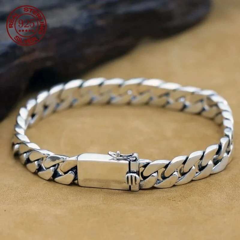 Bracelet en argent Sterling 100% S925, 8MM, Punk, bijoux en argent S925, ne se décolore jamais, cert