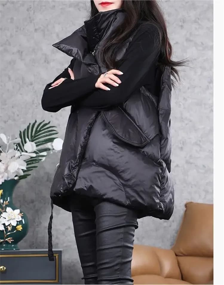 Gilet à col roulé en coton rembourré pour femme, gilet chaud, épissage irrégulier, grande taille, hi