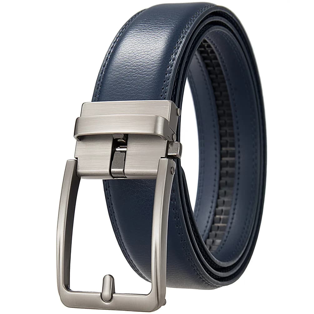 Ceinture en cuir véritable pour homme, largeur 3.5cm, automatique, bleu, mode formelle, business, en