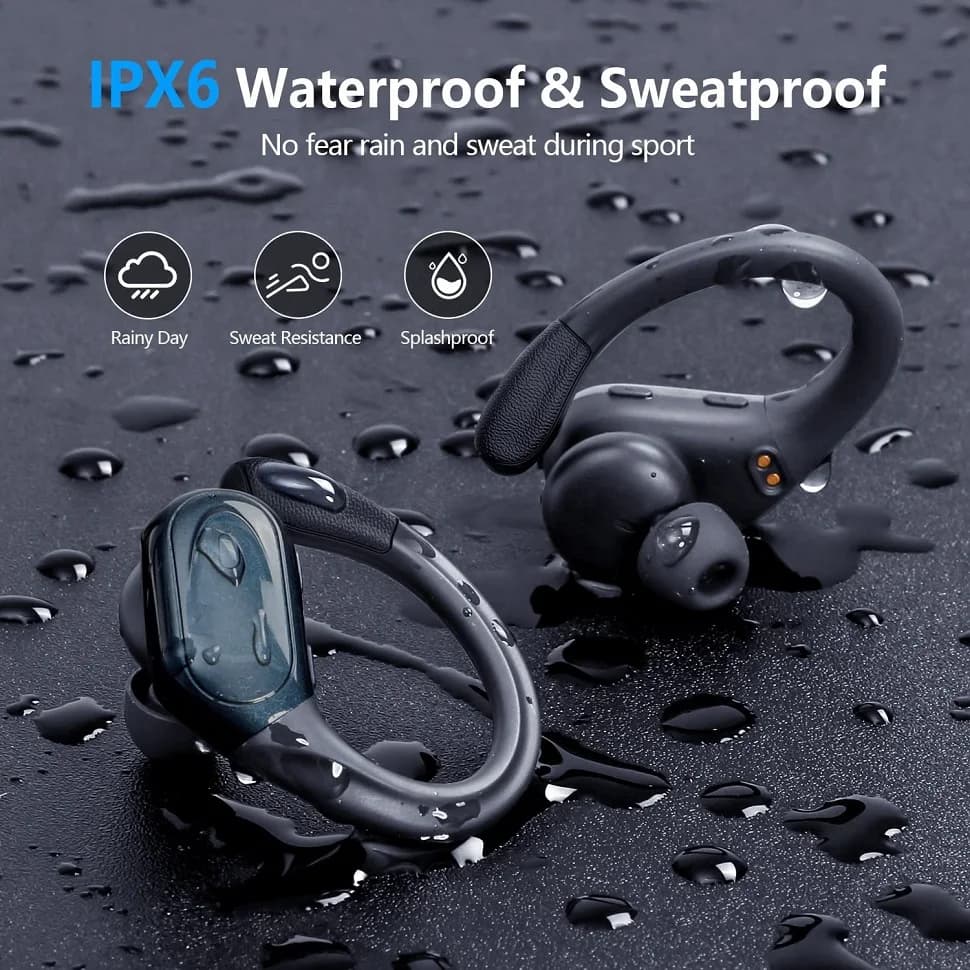 Écouteurs sans fil Bluetooth 5.3, avec bouton micro, contrôle du bruit, crochets d'oreille, casque é