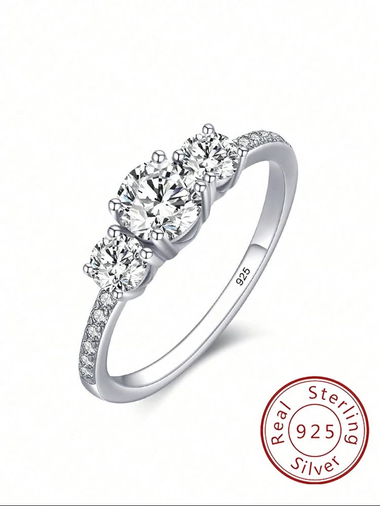 Bague ronde en argent Sterling 925 pour femmes, classique, mode, Zircon 0,5 ct, anniversaire, fiança
