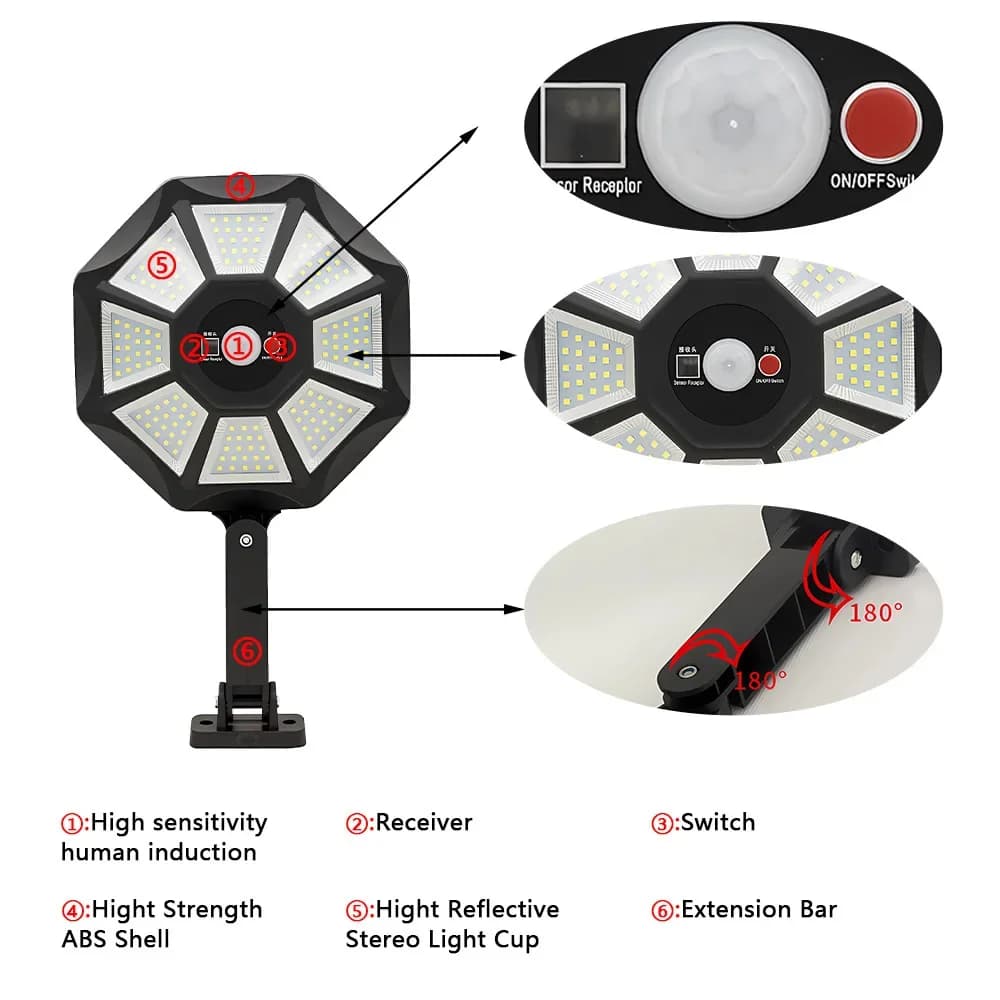 168 LED lumières solaires 12h éclairage sécurité projecteurs extérieur capteur de mouvement étanche 