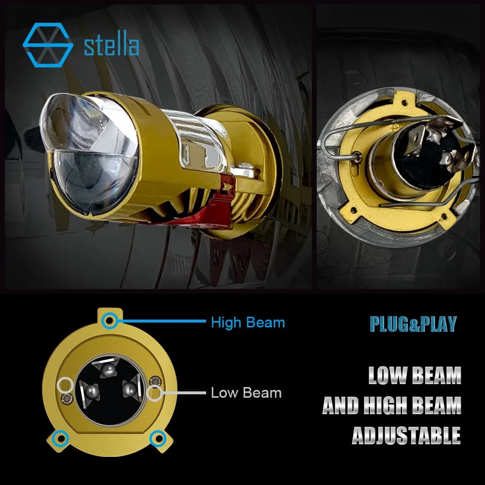 Stella Bi LED lentille projecteur H4 Mini ampoule 110W Canbus 14000LM facile à installer ventilateur