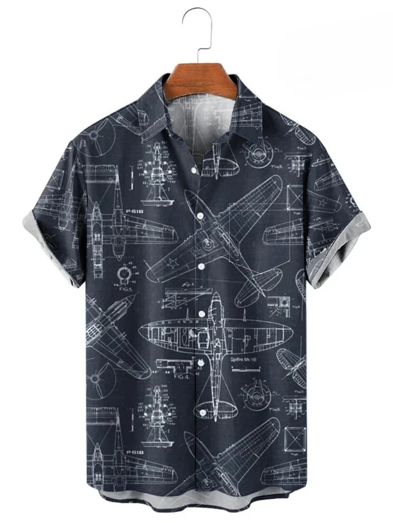 Vintage boutonné chemise homme 3d carte imprimé à manches courtes chemise hawaïenne revers vêtements