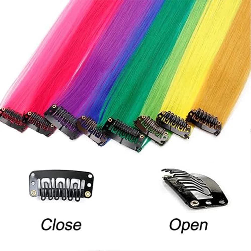 Extensions de cheveux synthétiques à clips pour filles, reflets de fête colorés, 18 ans, couleurs om