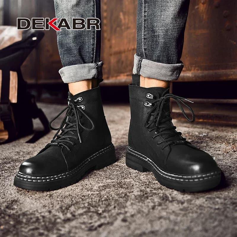 DEKABR-Chaussures de Moto Classiques en Cuir group Souple pour Homme, Bottes de Neige en Fourrure Do