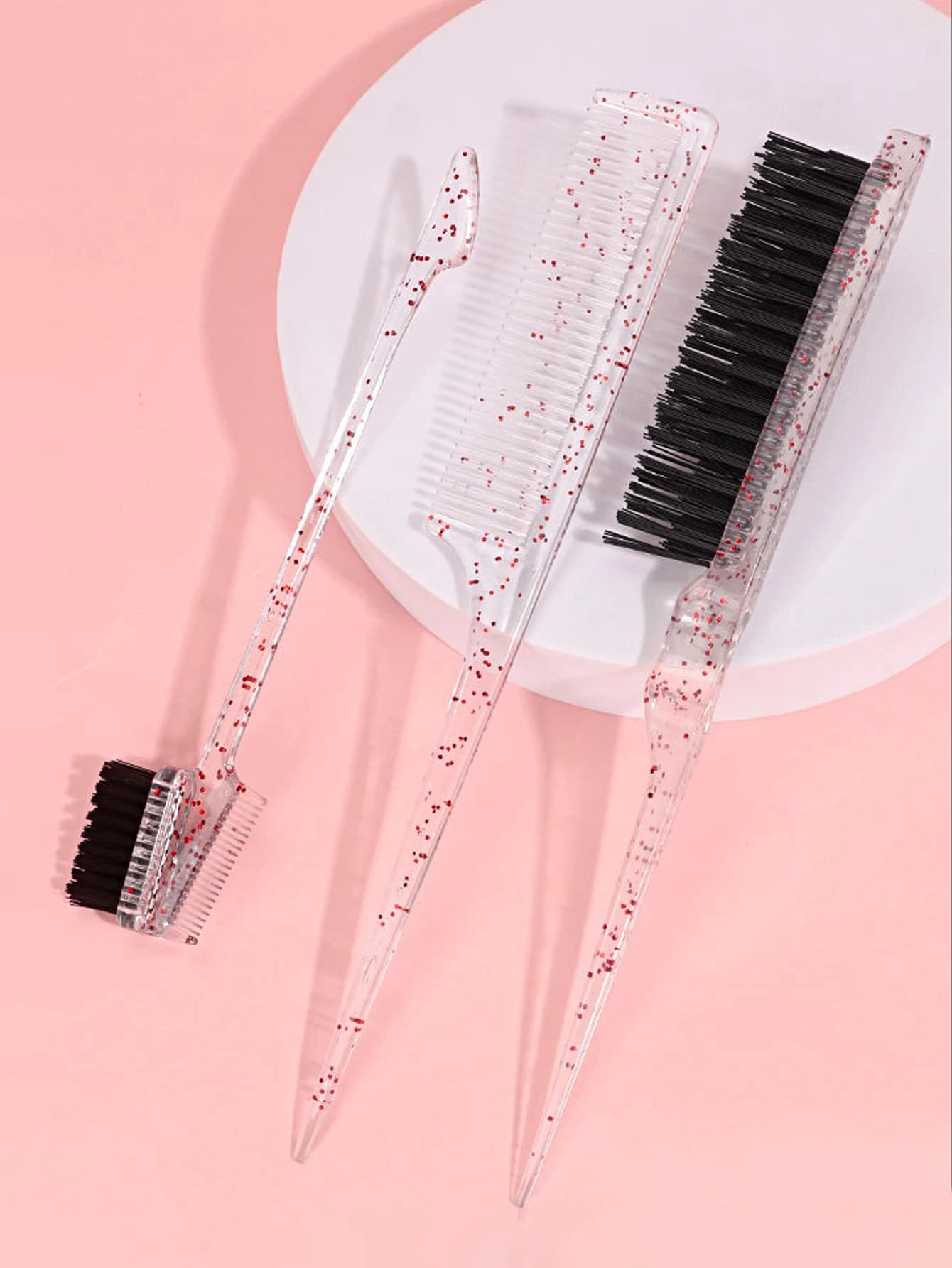 Ensemble de peignes transparents 3 pièces avec brosse de contrôle de bord double face, brosse à déch