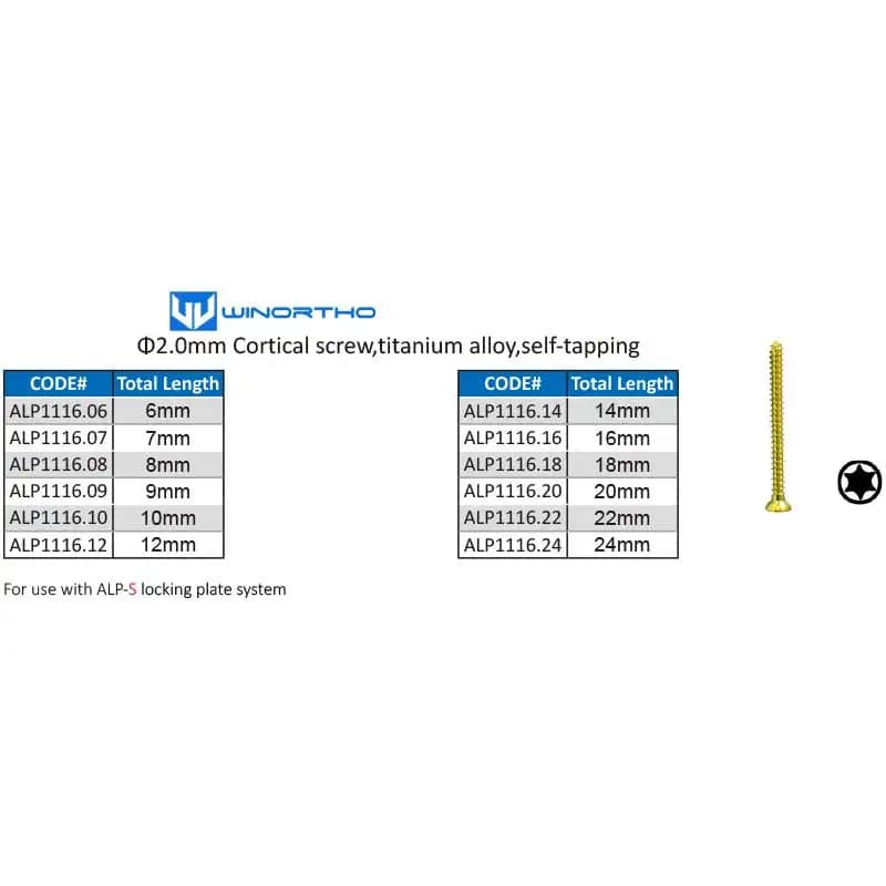 Vis corticalales en titane 1.5/2.0/2.4/2.7mm, instruments orthopédiques vétérinaires d'ALpes, vis co