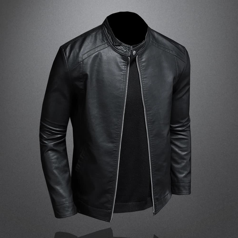 Printemps automne veste en cuir hommes col montant mince veste en cuir Pu mode Moto manteau décontra
