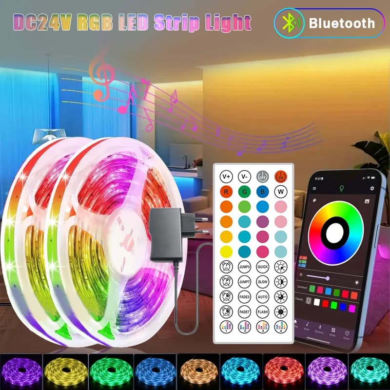 Bande lumineuse LED RGB, 10m, 20m, 30m, synchronisation de la musique, pour chambre, décoration de f