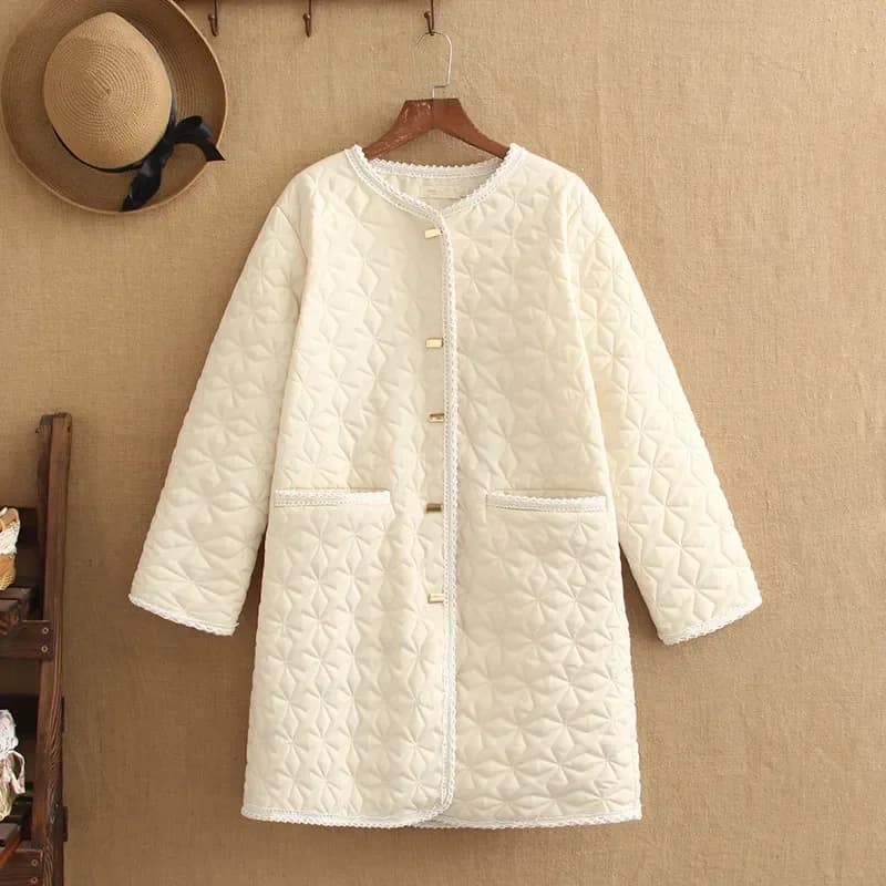 Manteau rembourré en coton mi-long pour femme, bouton simple, bouton NucleoSquare, poche chaude, doc