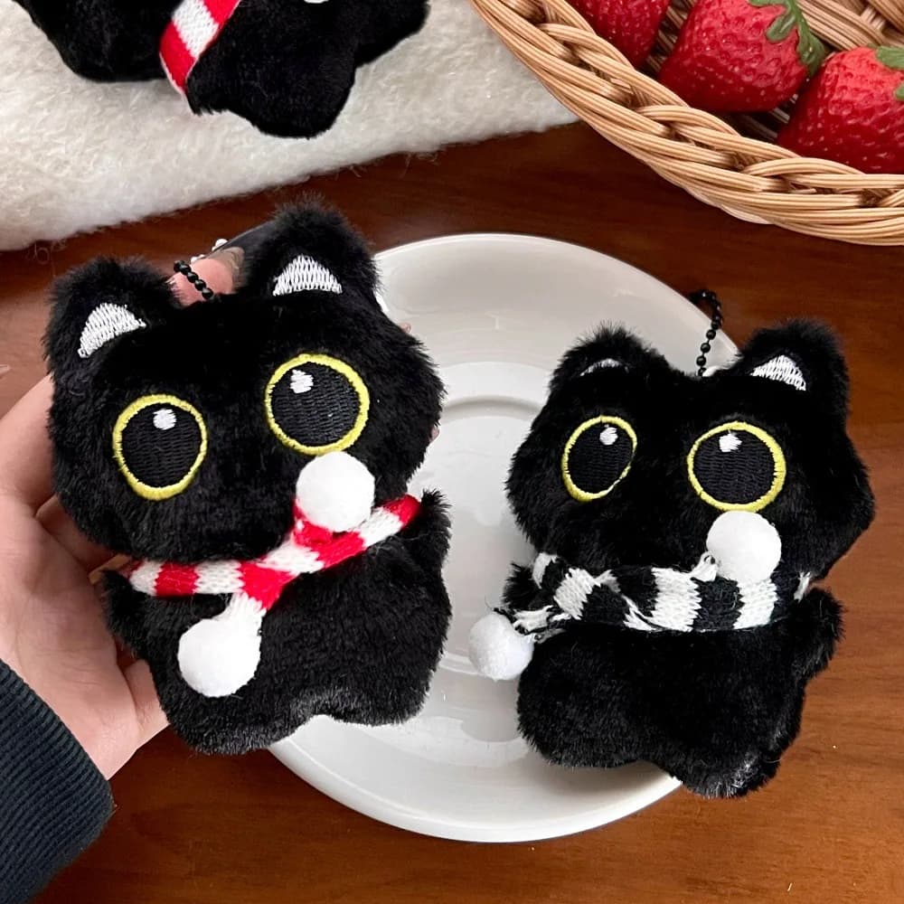 1/2 pièces mignon en peluche petit chat noir pendentif presser pendentif sac à dos porte-clés
