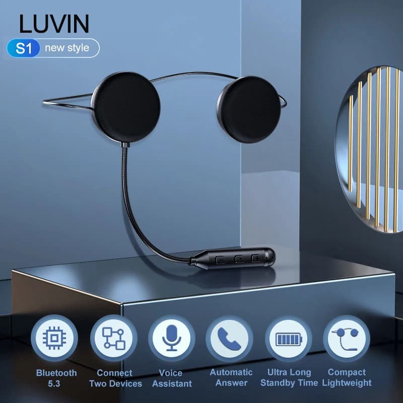 LUVIN l's-Casque de Moto Bluetooth Sans Fil, Oreillette Stéréo, Interphone Mains Libres, Batterie Lo