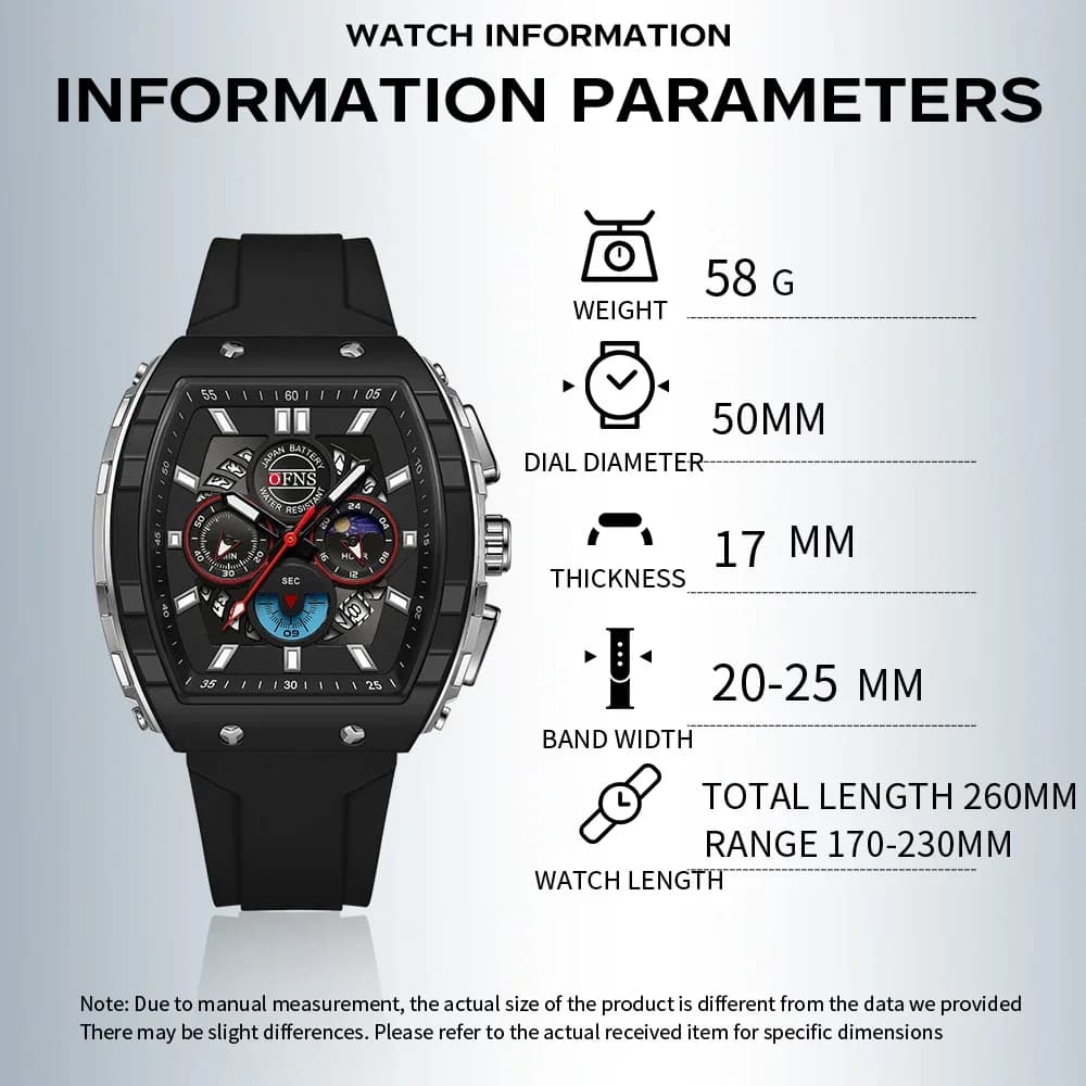 OFNS mode montres à Quartz pour homme lumineux étanche chronographe calendrier bracelet en Silicone 