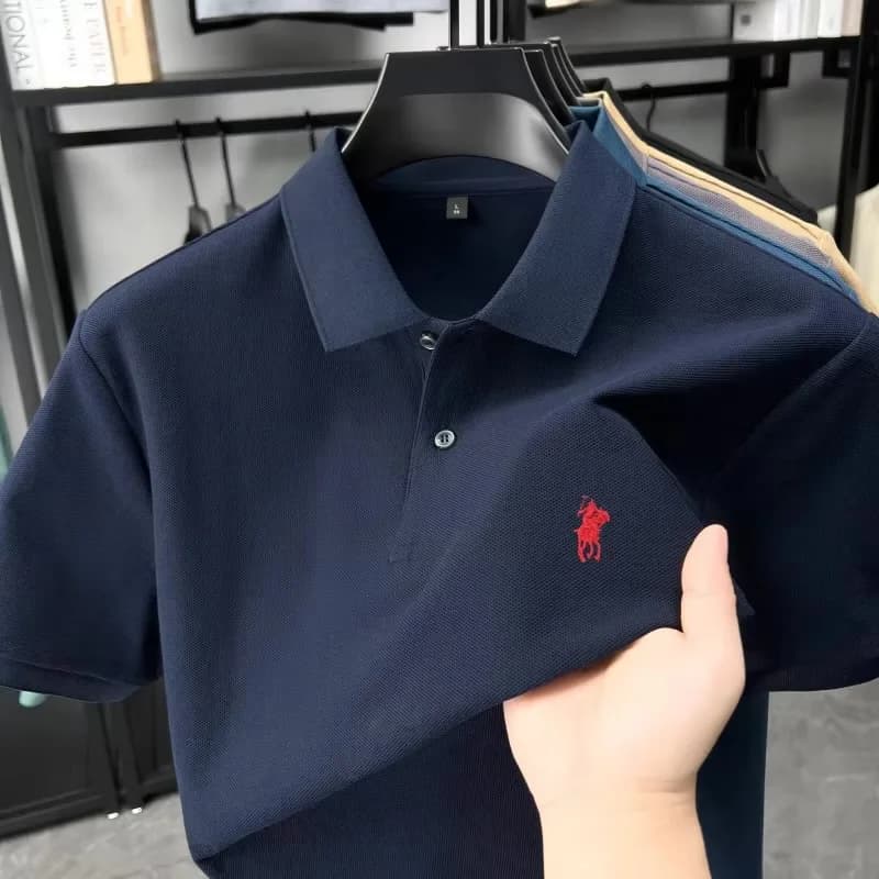 Designer marque 100% coton manches courtes polo chemise de luxe mode pony broderie hommes affaires l