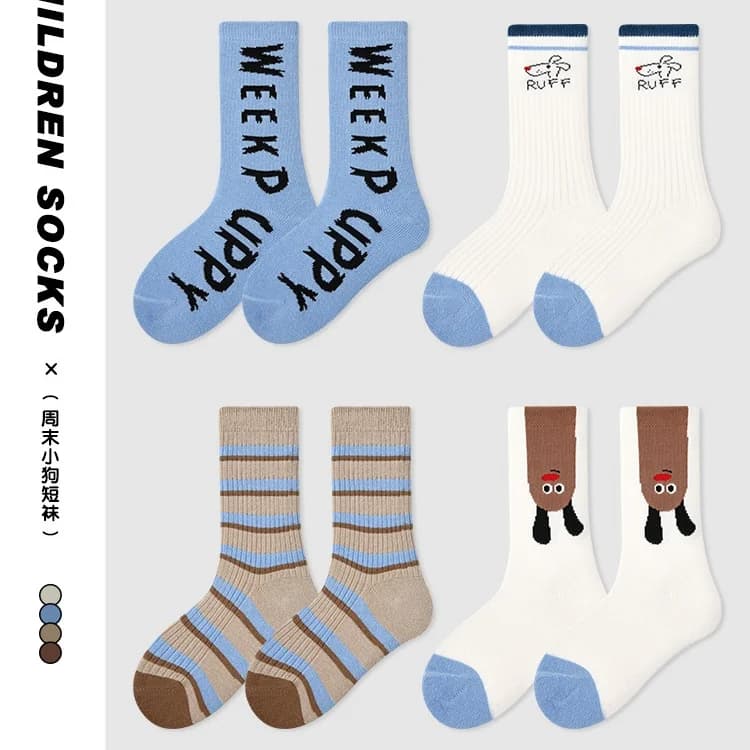 Chaussettes pour enfants printemps 2026, motif dessin animé chiot et lettres, chaussettes en coton p