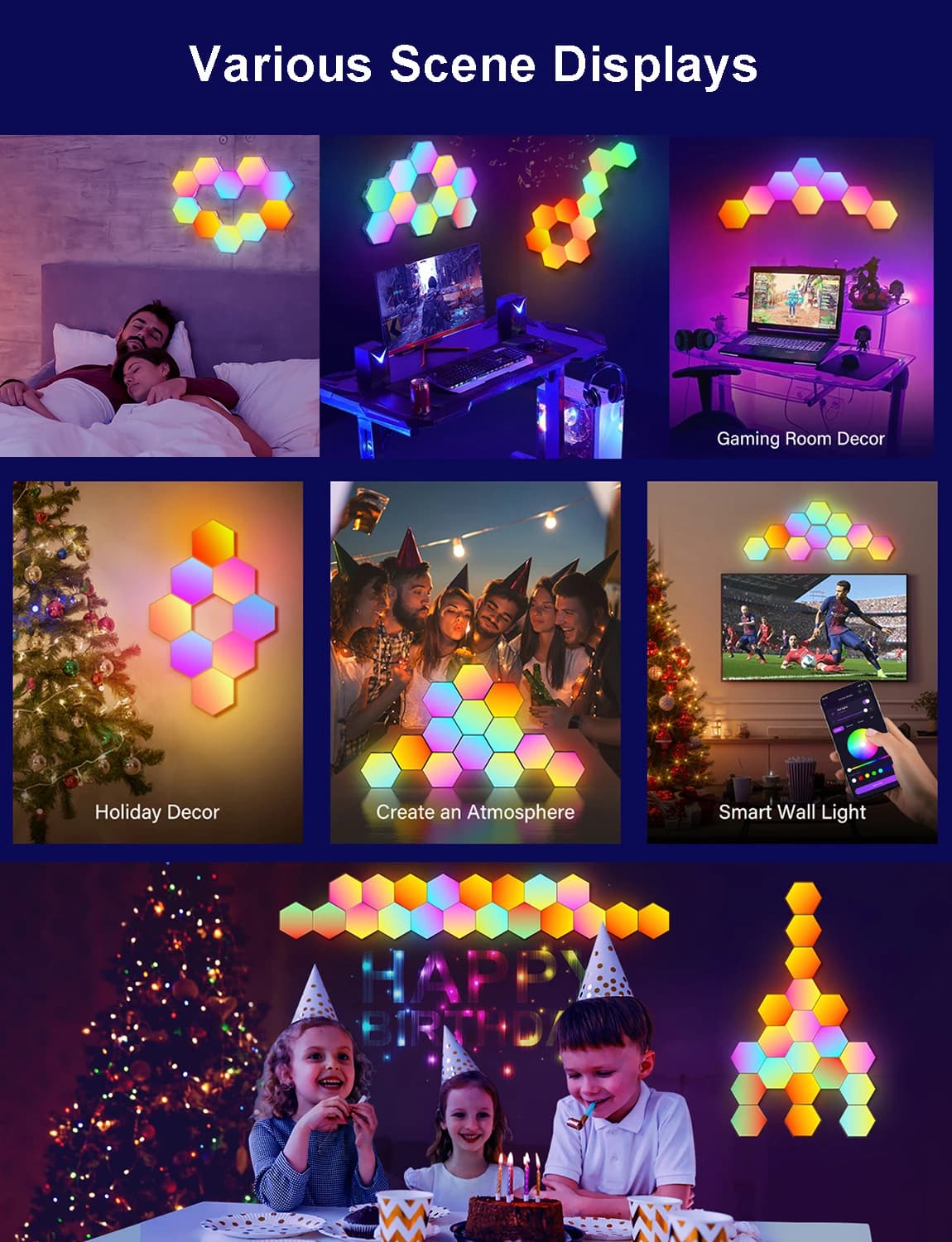 Fivemi RGB applique murale hexagonale intelligente couleur changeante veilleuse ambiante hexagonale 