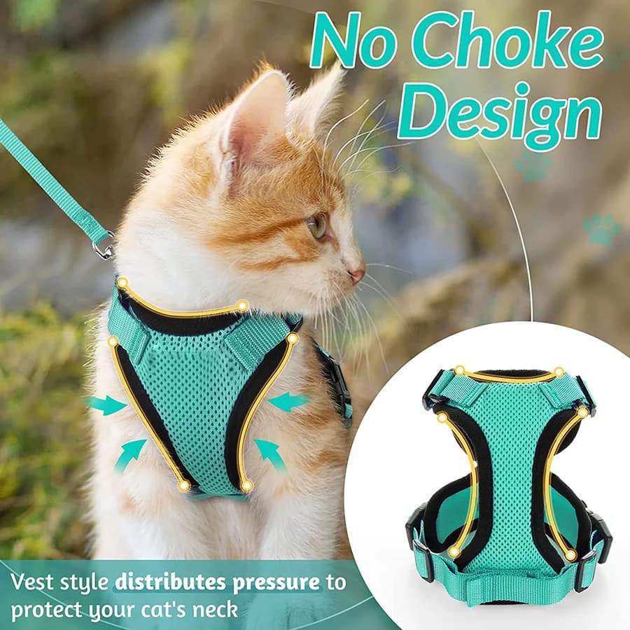 Harnais et laisse pour chat pour la marche, harnais de gilet doux et réglable anti-fuite pour chats,