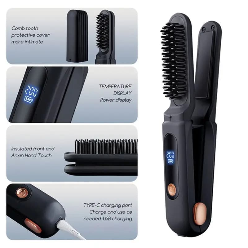 [NOUVEAU!ABMK】 Peigne lissant numérique 2 en 1, fer à lisser pour cheveux réglable en 3 températures