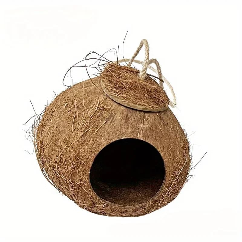 Nid d'oiseau en coquille de noix de coco naturelle, 1 pièce, avec lanière suspendue, pour perroquet,