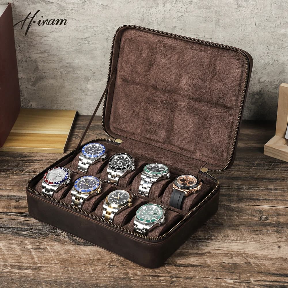 Étui de montre de luxe en cuir véritable pour hommes, boîte de rangement de bijoux, boîte de voyage 