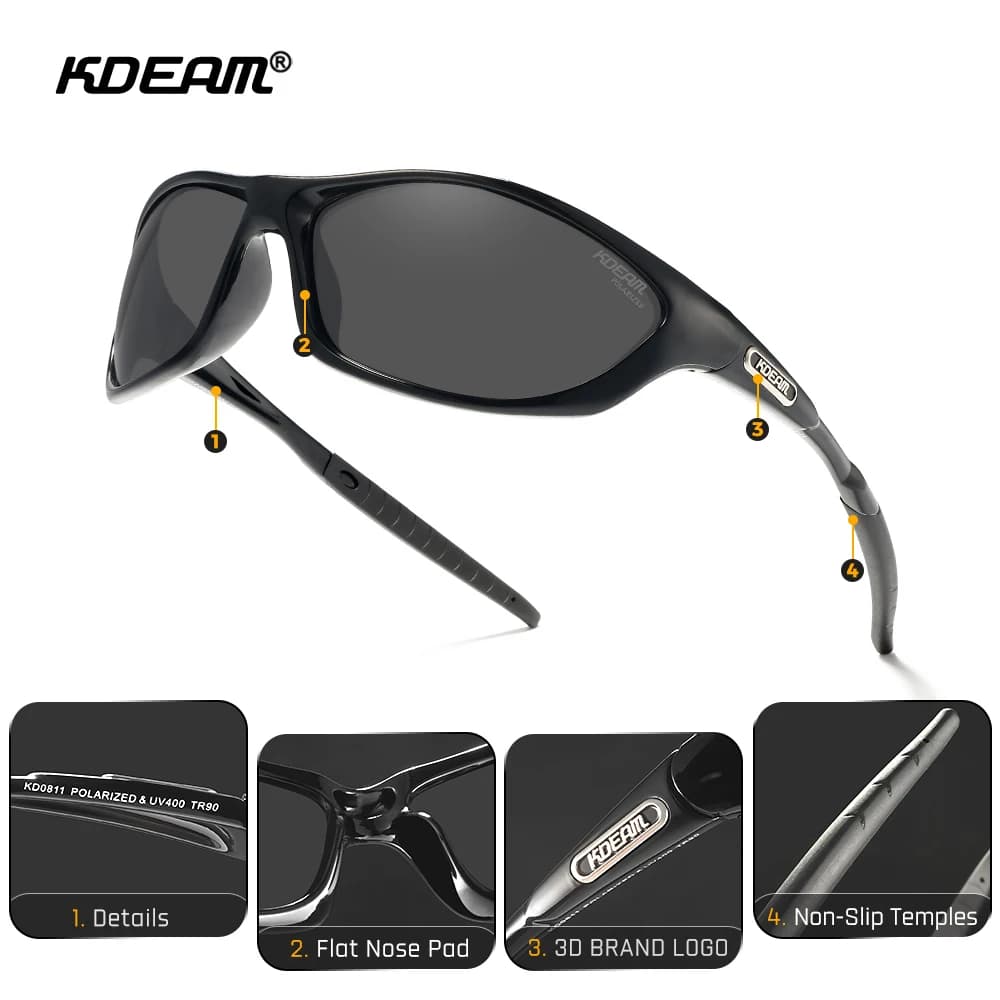 KDEAM-Lunettes de vision nocturne avec cadre en matériau TR90, lunettes de vélo, étui de transport i