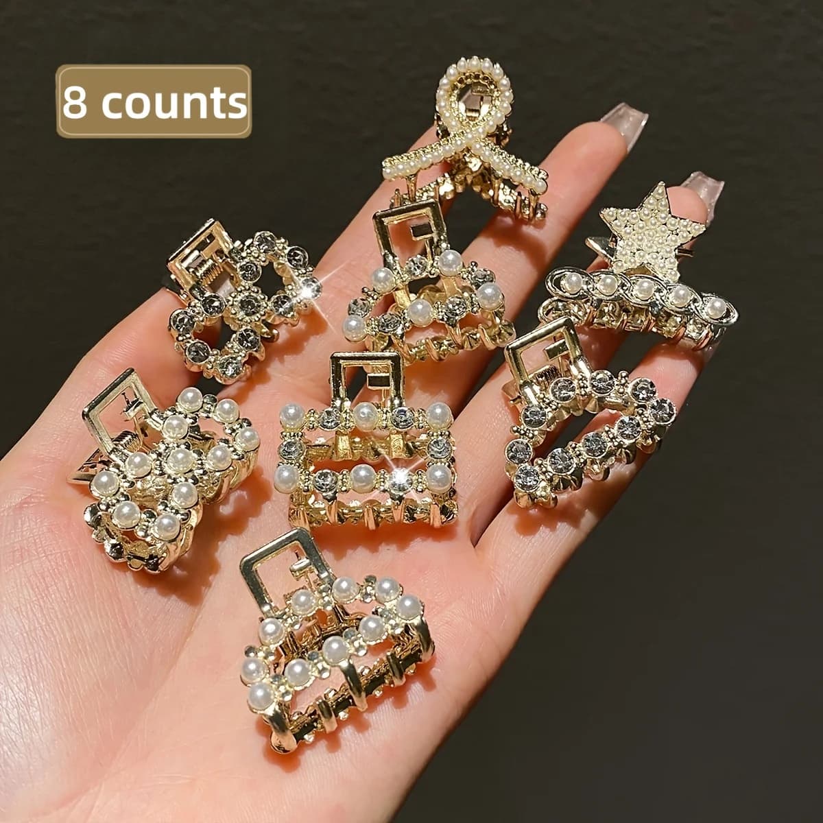 Modèle féminin 8 pièces, exquis et magnifique, Imitation de perles et de diamants incrustés, petite 