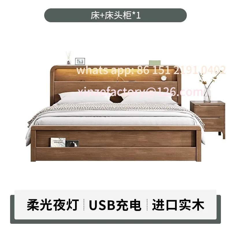 Lit nordique personnalisable en bois massif, moderne et minimaliste, 1.81.5 m1.35, chambre principal