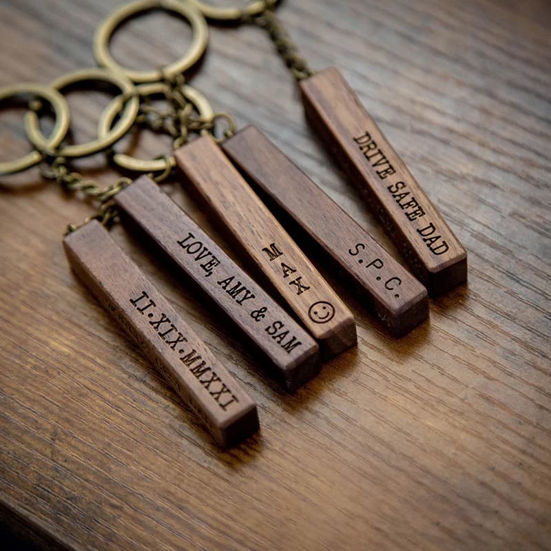 Porte-clés en noyer vierge en bois, 5 pièces, avec bracelet en cuir, porte-clés en bois inachevé pou