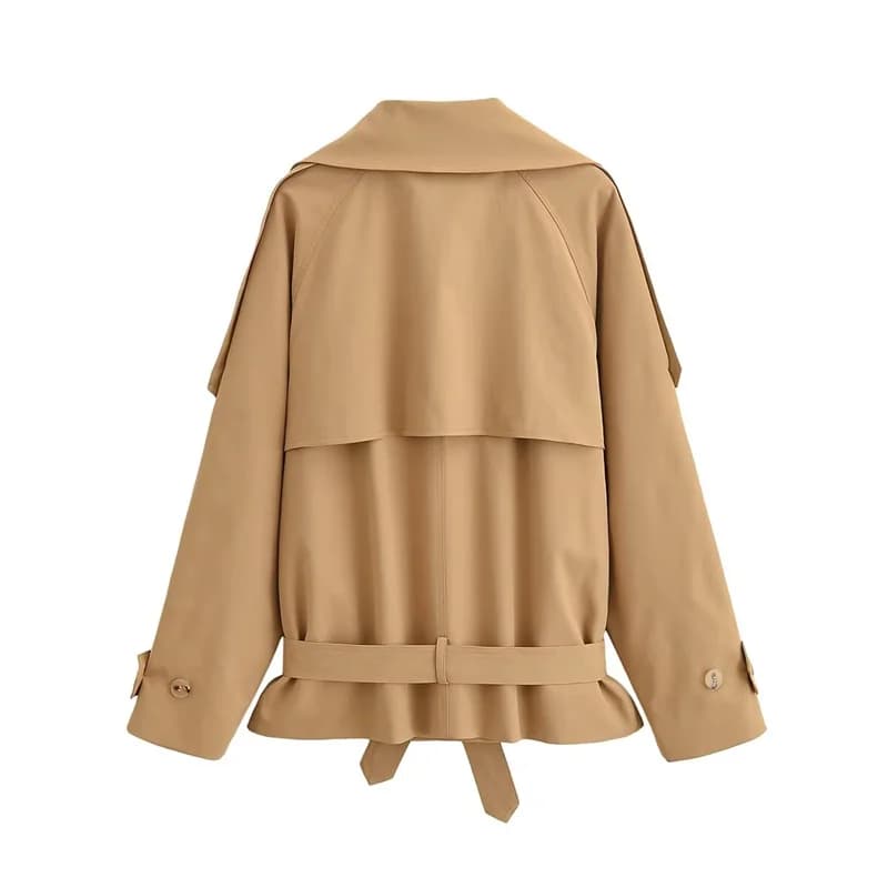 Manteau pour femme, style printemps 2026, kaki, manches longues, col montant, ceinture, trench court