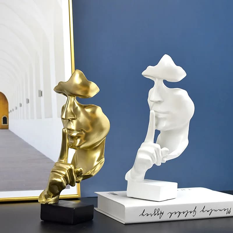 Statue de penseur, Sculpture du Silence est en or, Figurines en résine rétro, décoration de maison p