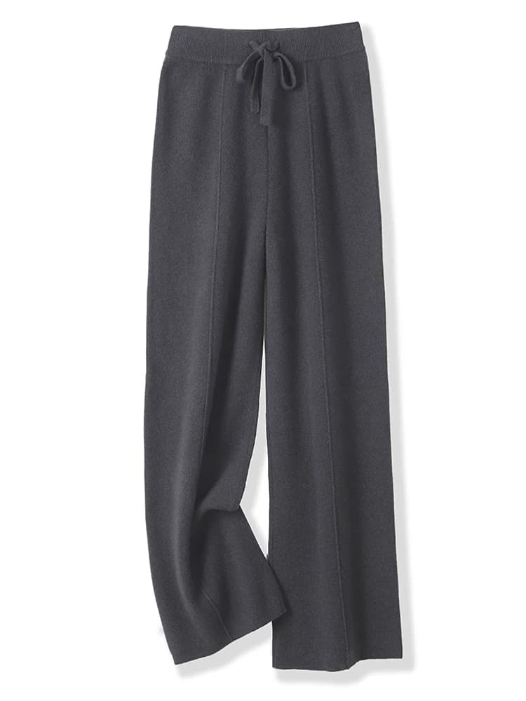 Pantalon tricoté en laine mérinos pour femme, jambes larges, basique, doux et chaud, en cachemire, d