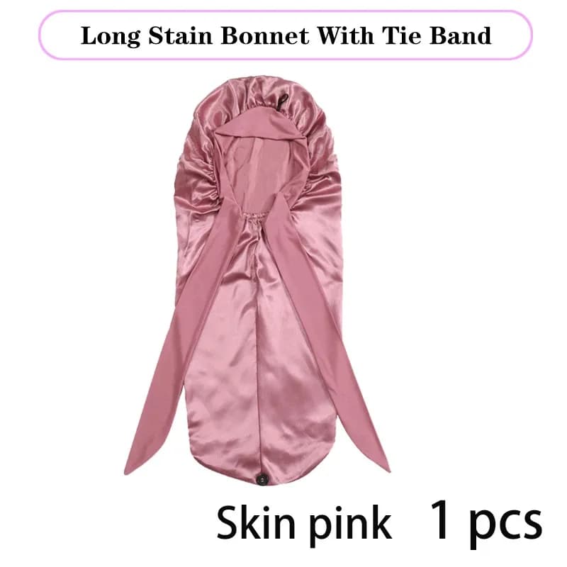 Bonnet de nuit Long en Satin pour femmes noires, couleur unie, Extra Large, avec cravate longue, Bon