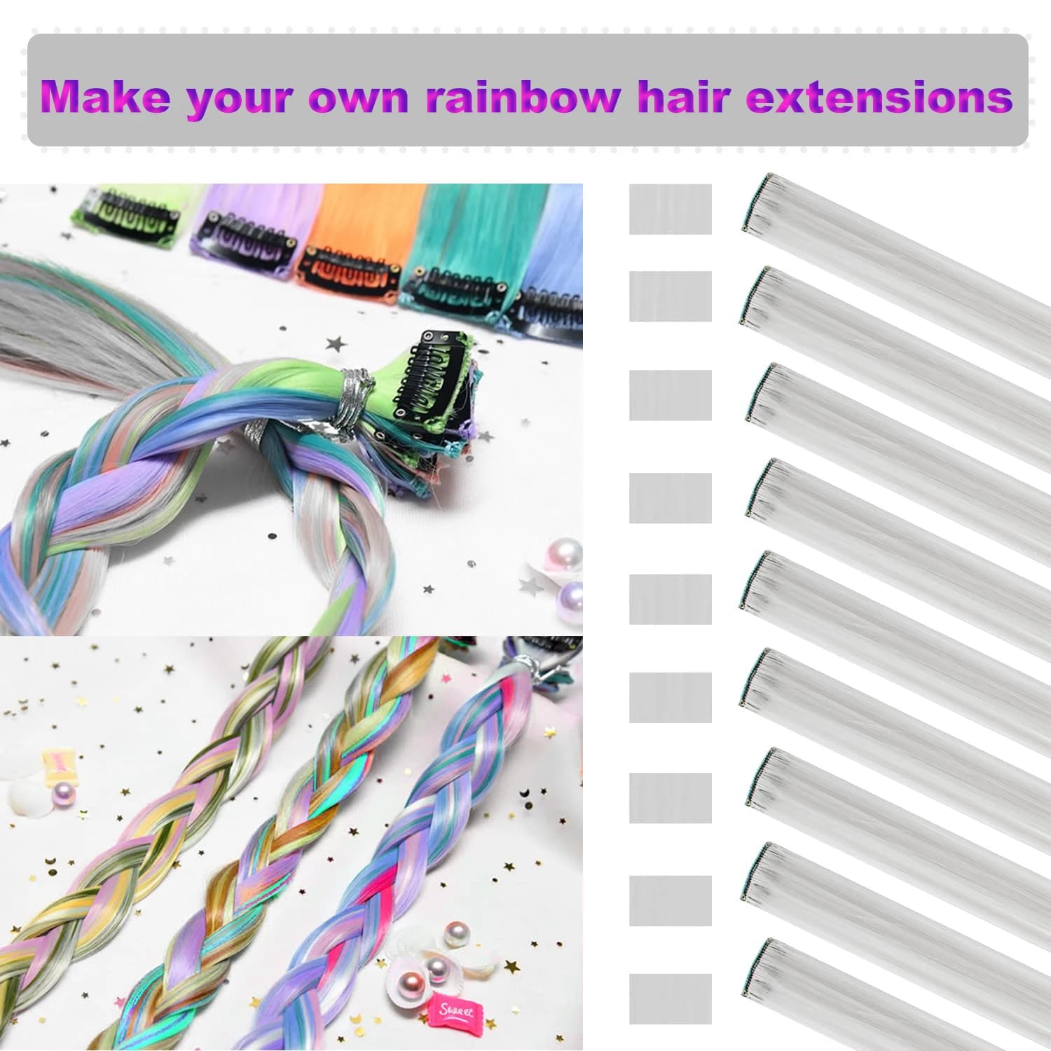 8 paquets d'extensions de cheveux synthétiques colorées 22 pouces droites à clipser sur la fête de n
