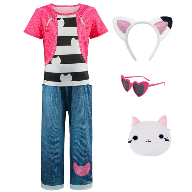 Hauts de chat rayés Gabby pour enfants, avec pantalon, accessoire pour petite fille, fête d'annivers