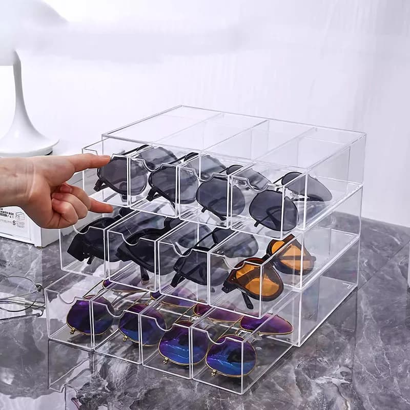 Boîte de rangement pour lunettes de vue, tiroir transparent pour la maison, organisateur de lunettes