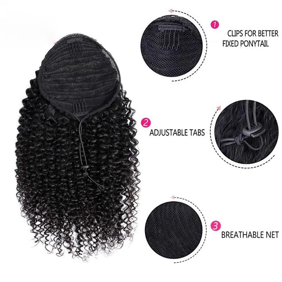 Queue de cheval afro bouclée à cordon de serrage de 24-26 pouces, 100 grammes, extensions de cheveux