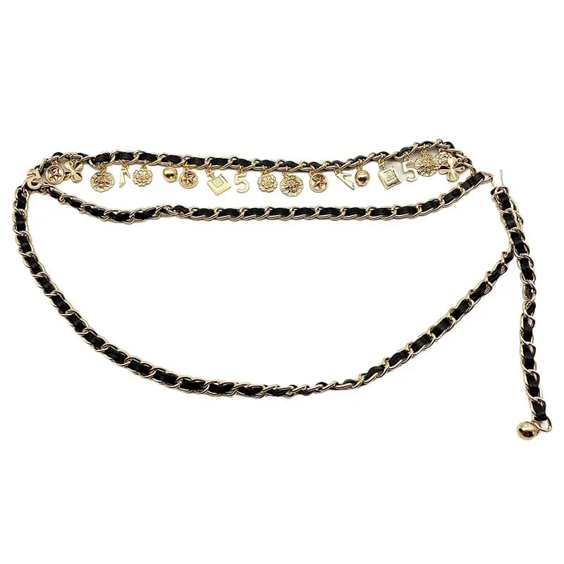 Ceintures tissées en cuir multicouches, chaîne de taille, pompon en métal, pendentif multi-éléments,